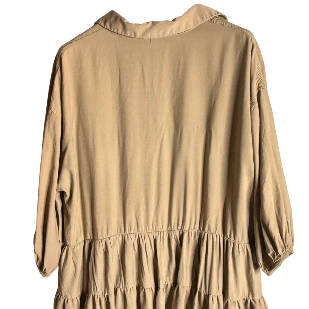 Boho Tiered Babydoll Shirt Dress Tan Khaki Size M Urban Outfitters Style - Picture 5 of 10
